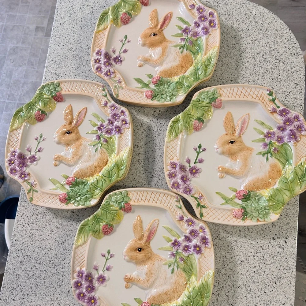 Floral Bunny Ceramic Dinner Plates Set - Picture 2 of 3